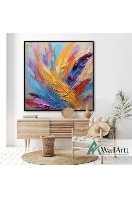 Colorful Bird Feather II 3d Heavy Textured Partial Oil Painting